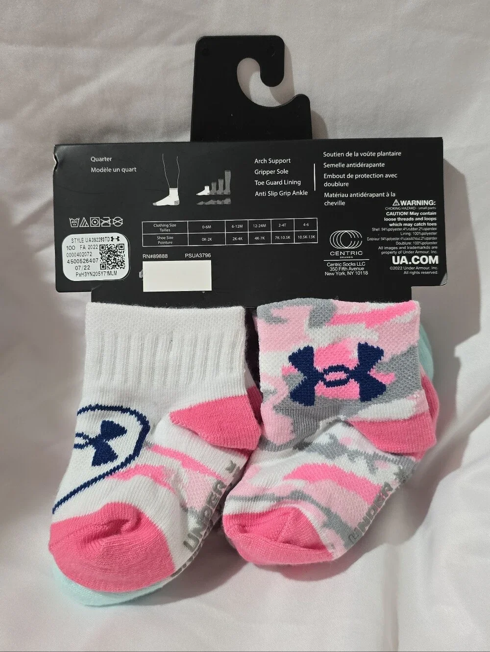 NWT Under Armour Essentials Infant 6-12M Lightweight Quarter Gripper Sole Socks